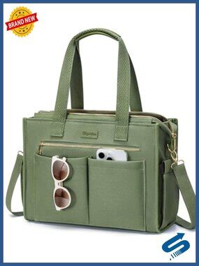 Canvas Tote Bag with 15 Pockets Laptop Crossbody Work Teacher Nurse Travel Bag